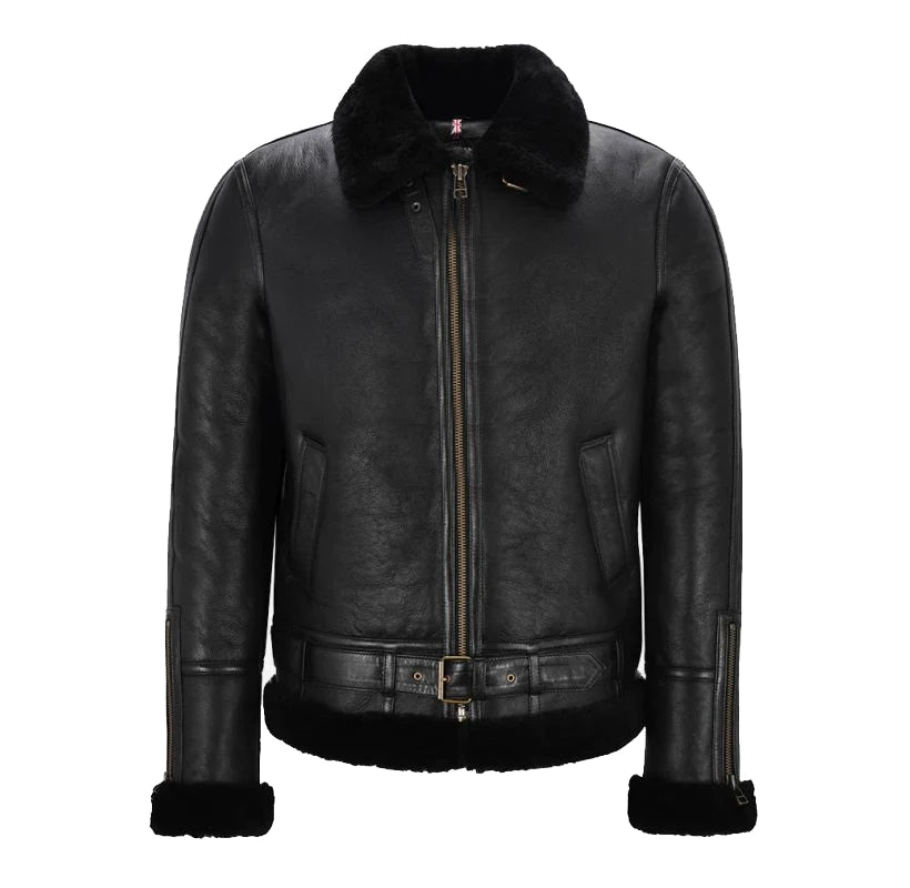 Mens black sheepskin sales coat