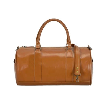 Leather Holdall Round Travel Bag In Tan