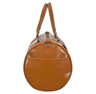 Leather Holdall Round Travel Bag In Tan