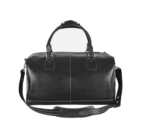 BLACK LEATHER HOLDALL BAG WEEKEND BAG DUFFEL TRAVEL BAG