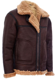 Mens Vintage Brown  Sheepskin  Flying  Jacket (ED)