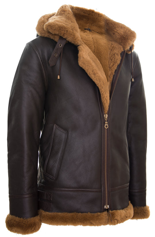 B3 Sheepskin With Detachable Hood Brown & Ginger