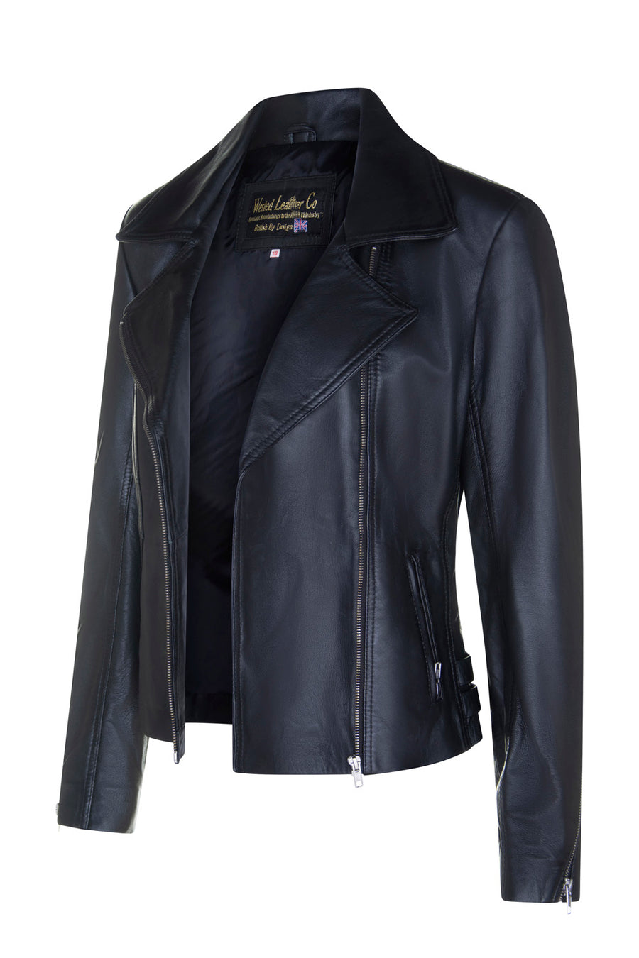 Ladies 2588 Black or Tan Fashion Biker Jacket with Unique Pockets in Soft Lambskin