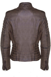 Ladies Classic Biker Jacket Brown Worn Look Lambskin 9393