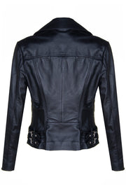 Ladies 2588 Black or Tan Fashion Biker Jacket with Unique Pockets in Soft Lambskin