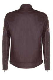 Mens Brown Lambskin Racer Style Jacket, Style 5011