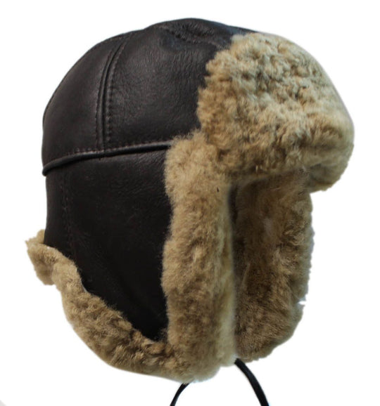 B3 Style Sheepskin Biggles Flying Hat Brown & Ginger