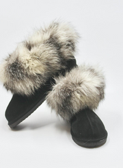 Black / Grey Sheepskin Slippers