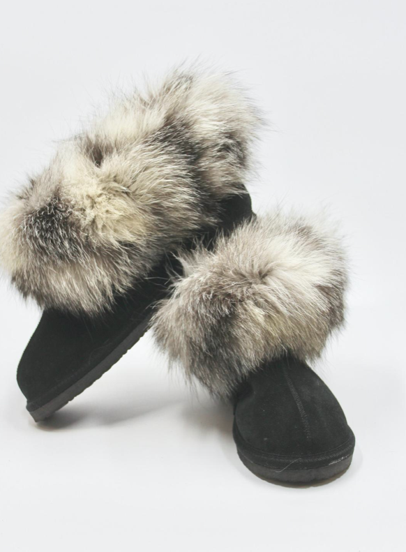 Black / Grey Sheepskin Slippers