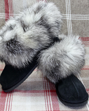 Black / Grey Sheepskin Slippers