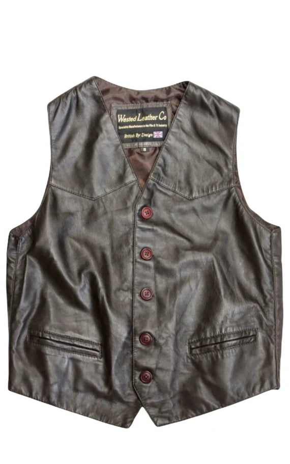 Mens Smart Casual Waistcoat in Brown Leather