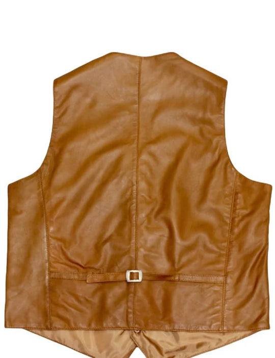 Mens Smart Casual Waistcoat in Tan Leather