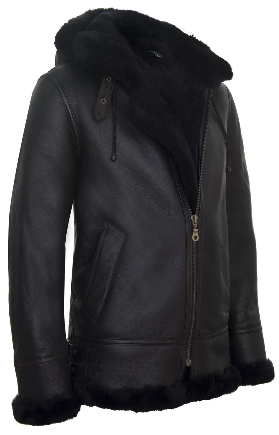 B3 Sheepskin With Detachable Hood Black & Black
