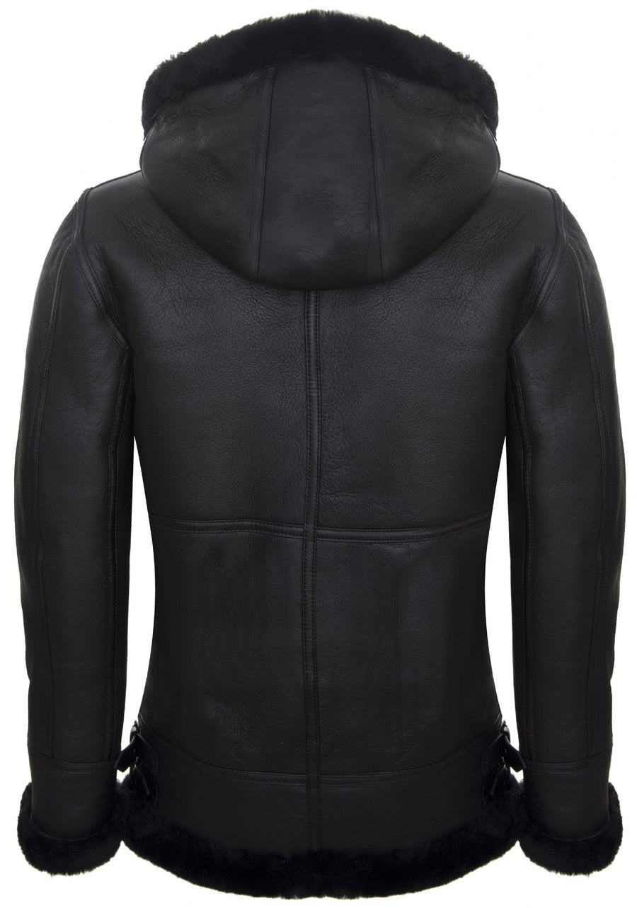 B3 Sheepskin With Detachable Hood Black & Black