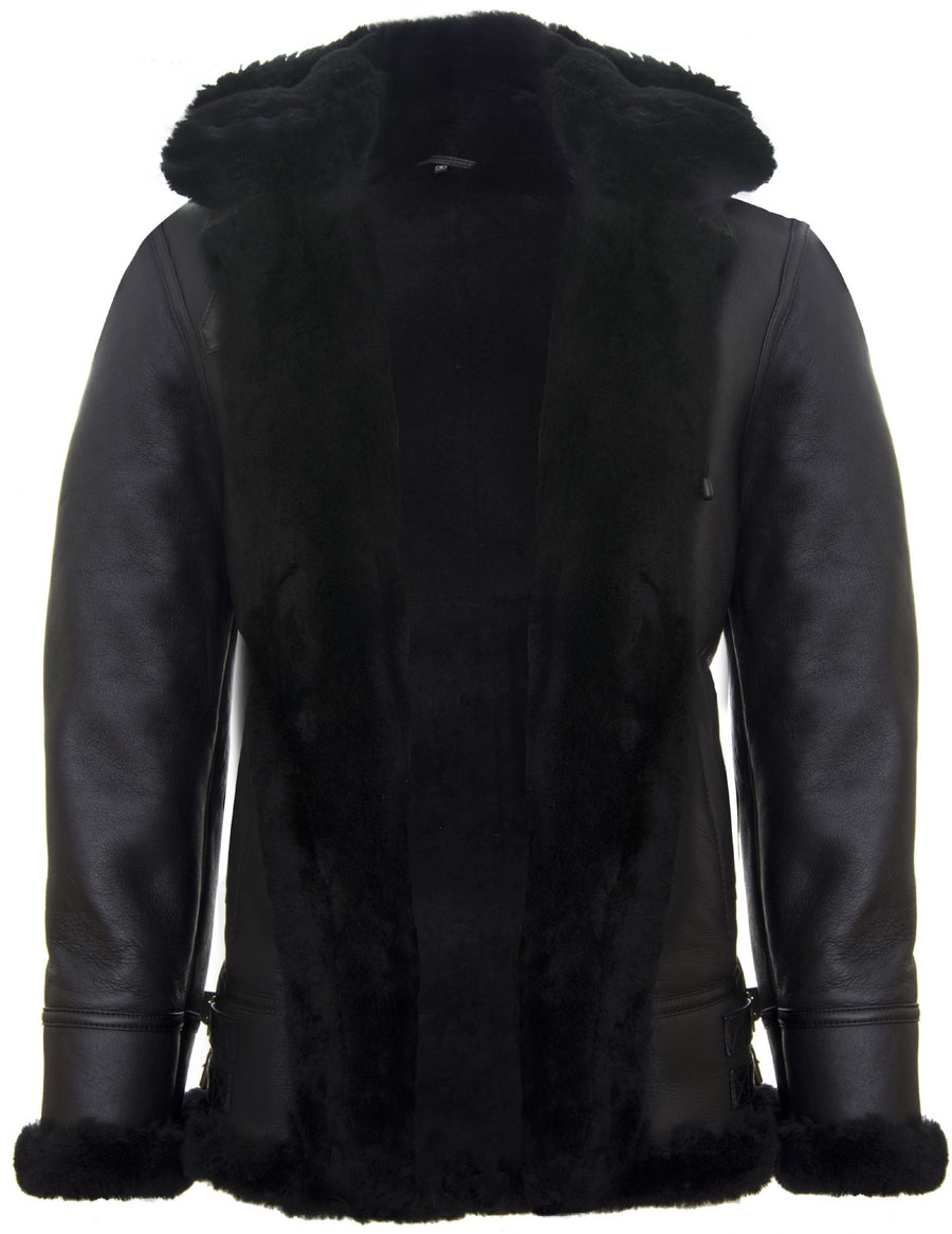 B3 Sheepskin With Detachable Hood Black & Black