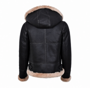 Woman’s Hooded Sheepskin Jacket Aviator B3 Style Brown / Beige (Erin)