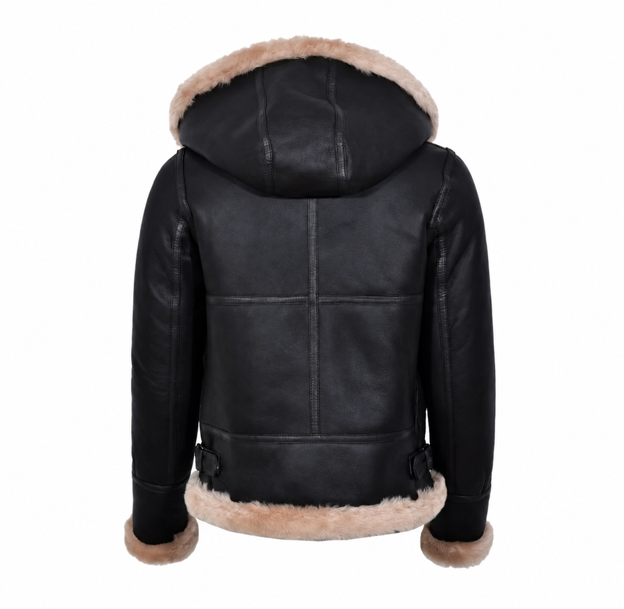 Woman’s Hooded Sheepskin Jacket Aviator B3 Style Brown / Beige (Erin)