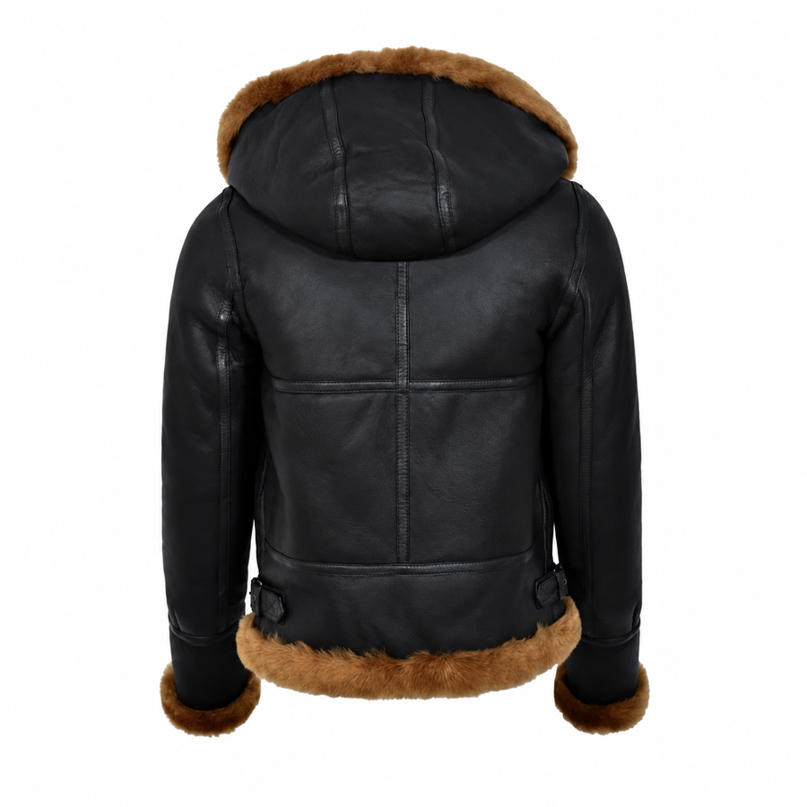Woman’s Hooded Sheepskin Jacket Aviator B3 Style Brown / Ginger (Erin)