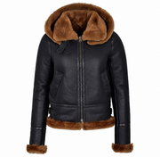 Woman’s Hooded Sheepskin Jacket Aviator B3 Style Brown / Ginger (Erin)