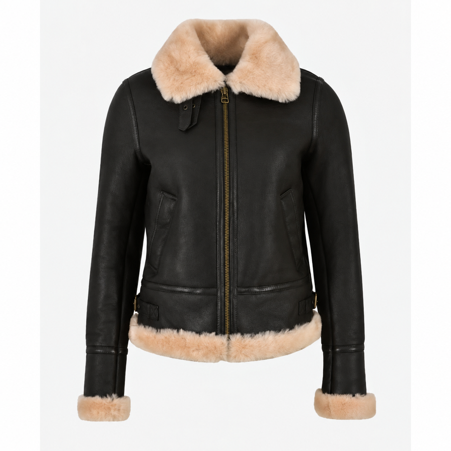 Woman’s Sheepskin Jacket Classic B3 Aviator Brown / Beige (Erin)