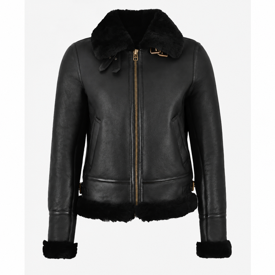 Woman’s Sheepskin Jacket Classic B3 Aviator Black / Black (Erin)