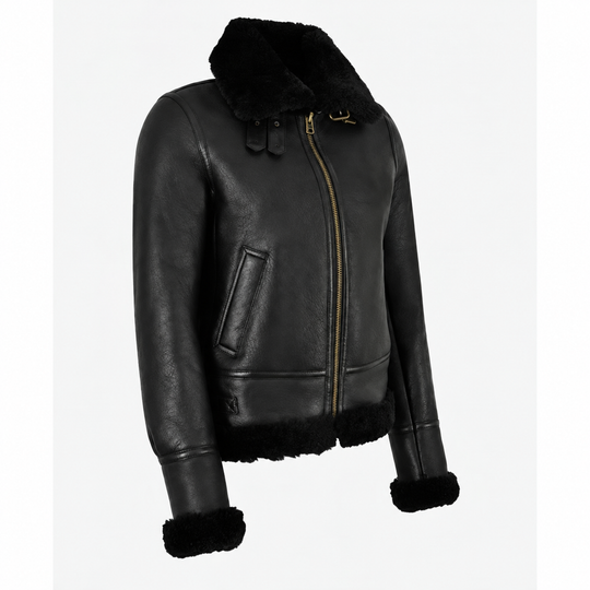 Woman’s Sheepskin Jacket Classic B3 Aviator Black / Black (Erin)