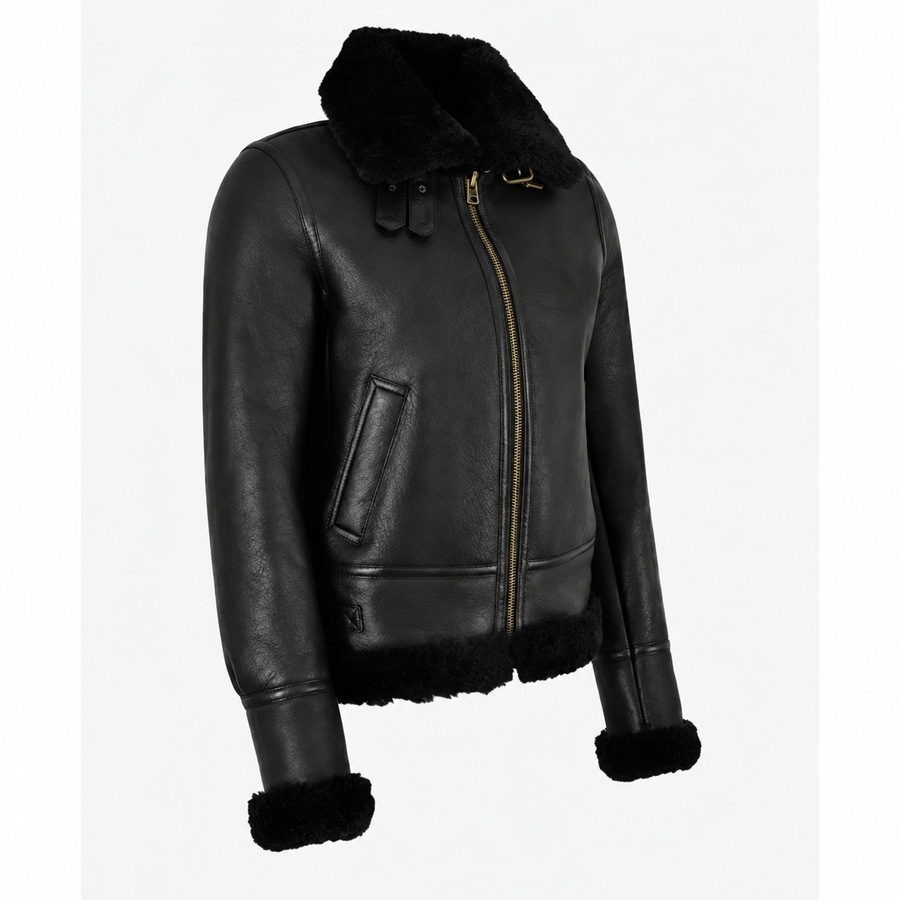Woman’s Sheepskin Jacket Classic B3 Aviator Black / Black (Erin)