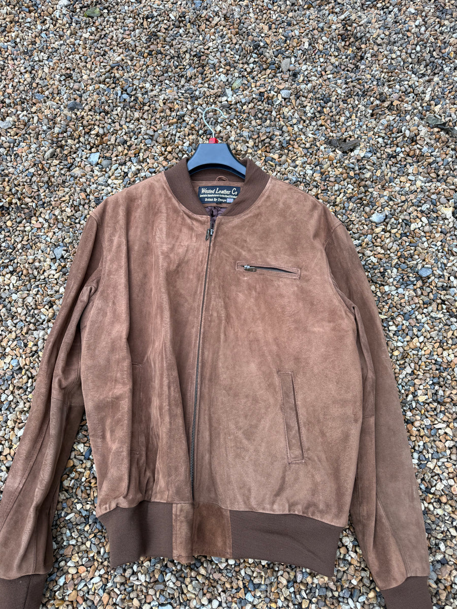 Sale 18112501 Mens Light Brown Suede Bomber Jacket Size XL