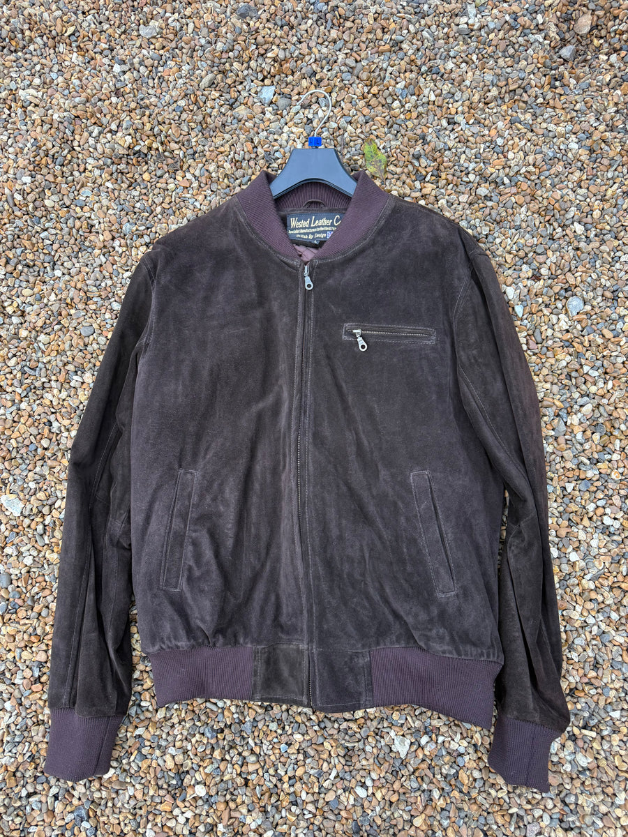 Sale 18112503 Mens Dark Brown Suede Bomber Jacket Size Large