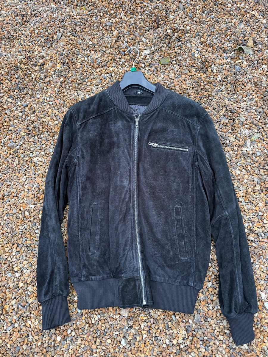 Sale 18112505 Mens Black Suede Bomber Jacket Size Medium