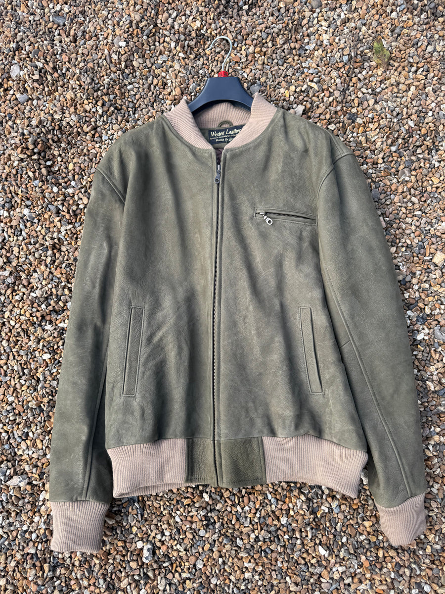 Sale 18112506 Mens Green Nubuck Leather Bomber Jacket Size XL