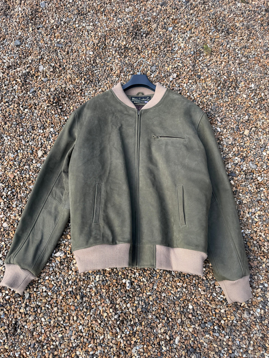 Sale 18112507 Mens Green Nubuck Leather Bomber Jacket Size 3-XL