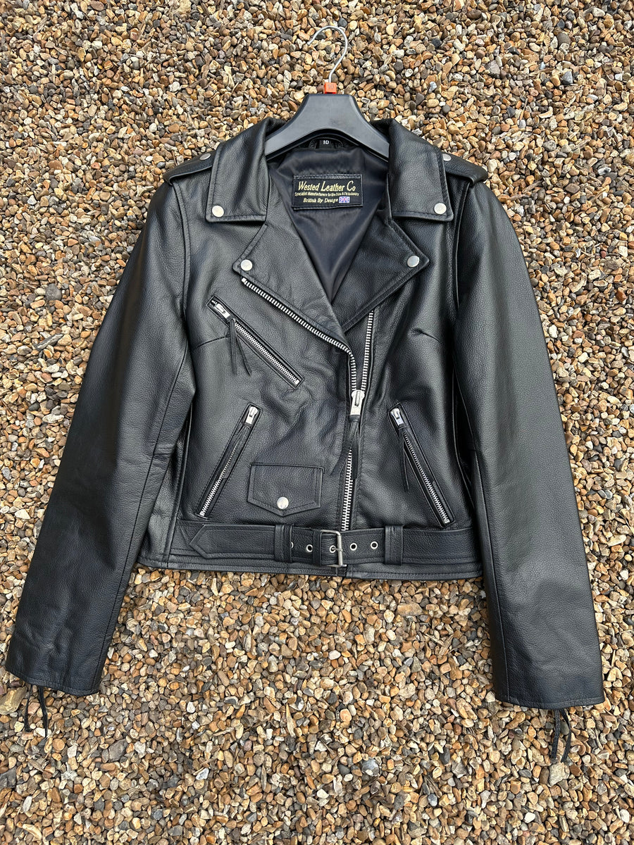 SALE 27032410 Ladies  Black Cowhide Brando Jacket Size 10