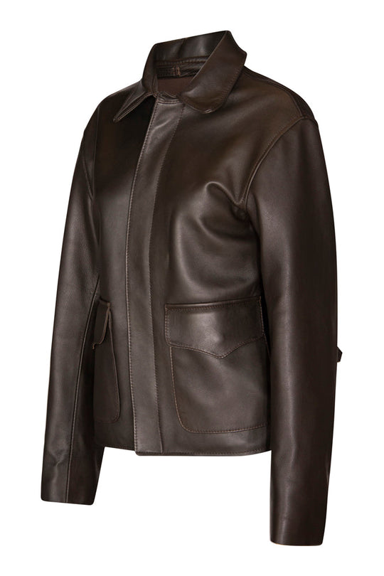 Vintage Jones New York Women's Brown Leather Jacket Size L 