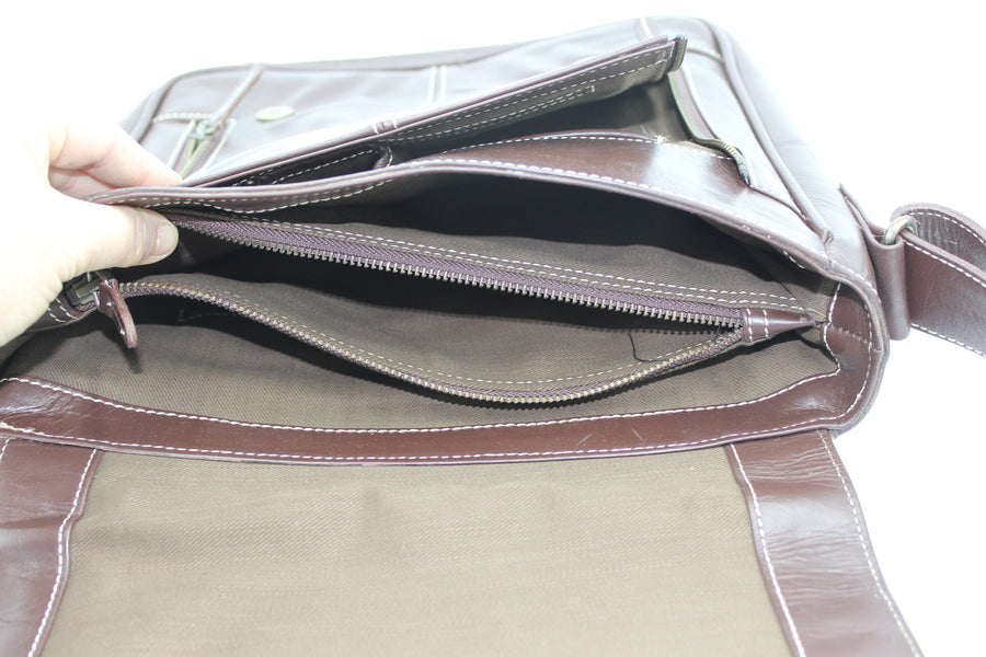 Luxury Brown Leather Cross Body Bag,Messenger Bag, Ipad Bag