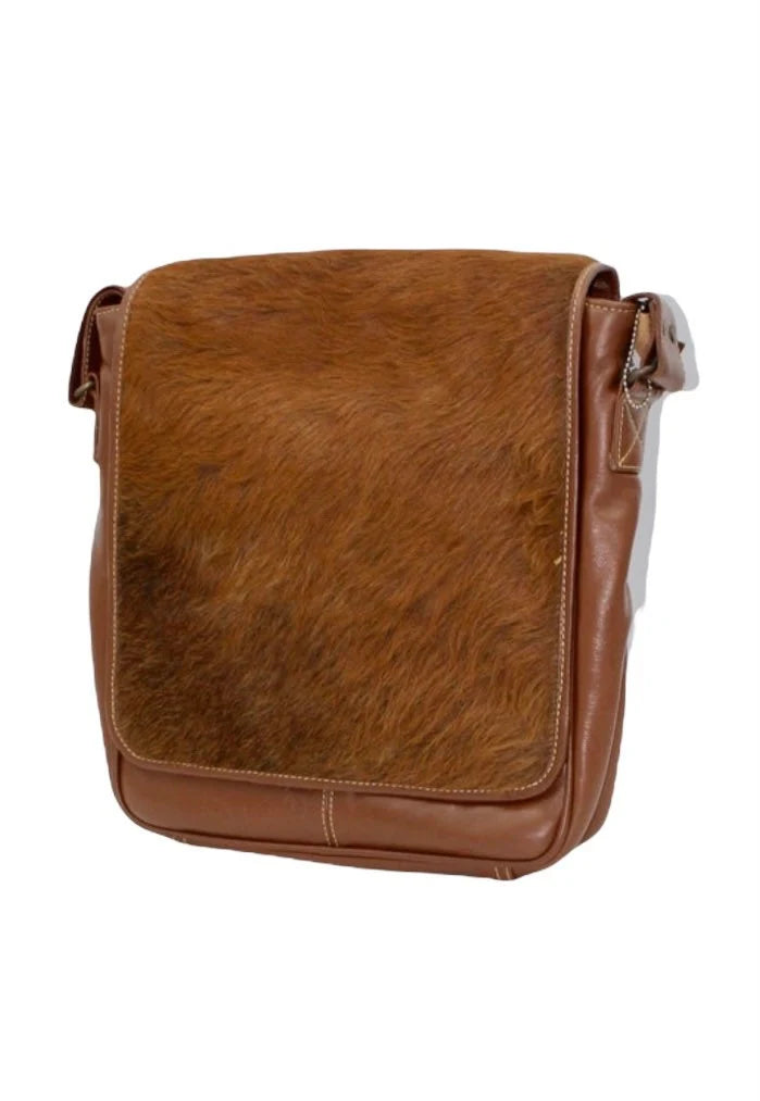 Luxury Tan/Fur Leather Cross Body Bag,Messenger Bag, Ipad Bag