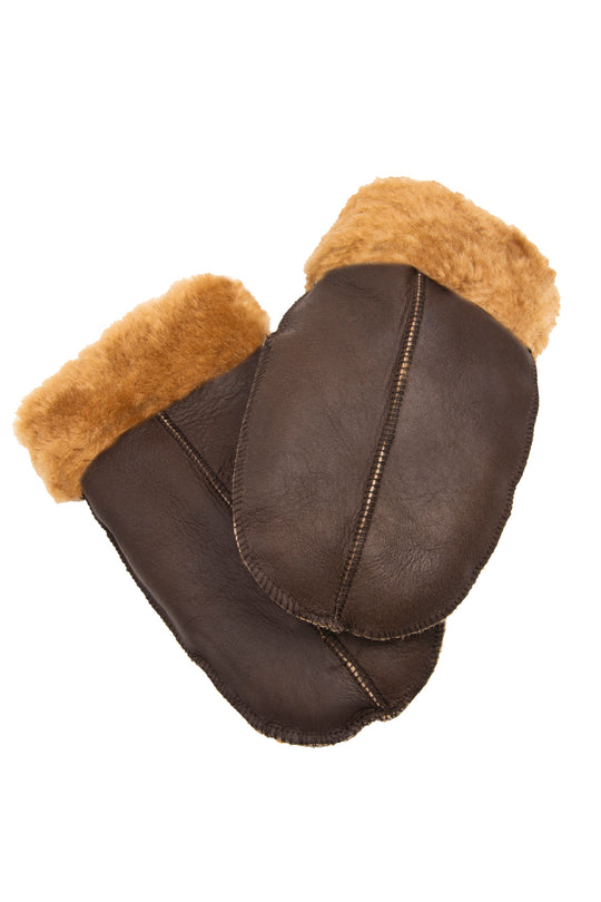 B3 Style Genuine Tobbaco Sheepskin Leather WW2 Mittens