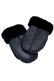 B3 Style Black & Black Fur Sheepskin Leather WW2 Mittens