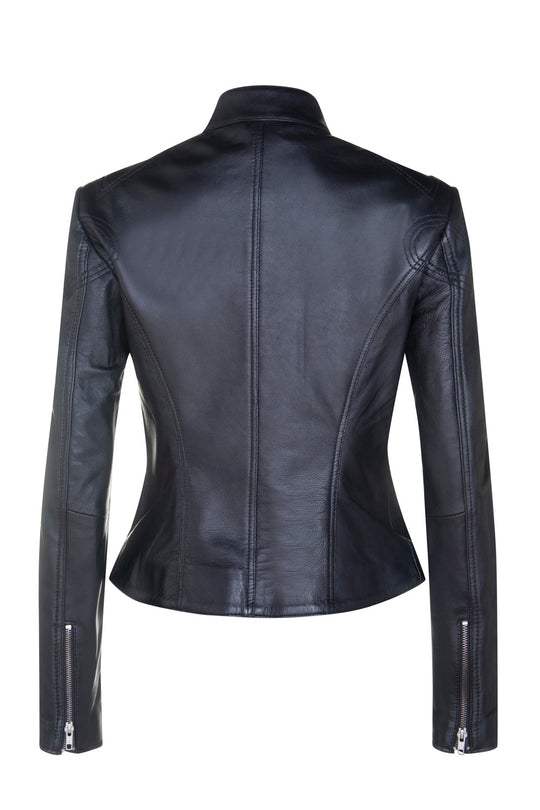 Ladies Vintage Style Biker Leather Jacket SR01 in Chestnut Brown or Black Lambskin