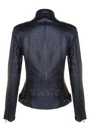 Ladies Black Lambskin Racer Style Jacket, Style: Sizma 5011
