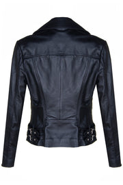 Ladies 2588 Black or Tan Fashion Biker Jacket with Unique Pockets in Soft Lambskin