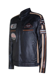 Mens Black Lambskin Racer Style Jacket, Style 5011