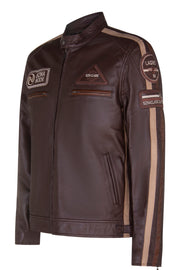 Mens Brown Lambskin Racer Style Jacket, Style 5011