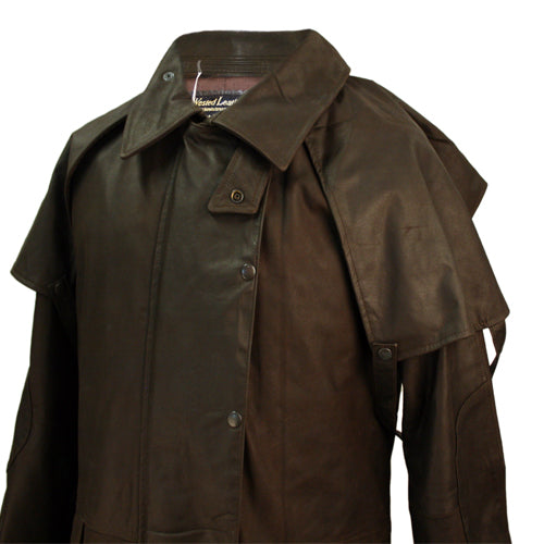 Australian Full Length Duster Outback Coat in Nubuck Cowhide Leather