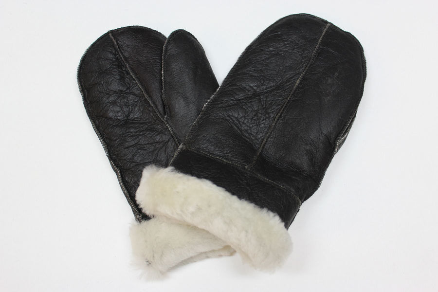 B3 Style Dark Brown & Cream Fur Sheepskin Leather WW2 Mittens