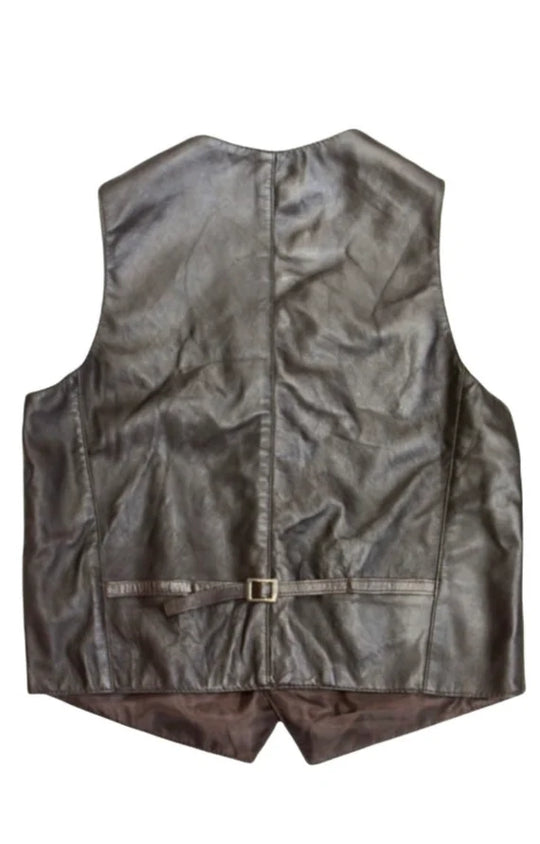 Mens Smart Casual Waistcoat in Brown Leather