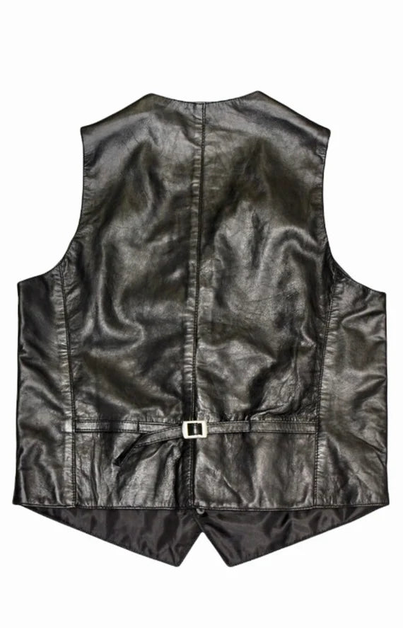 Mens Smart Casual Waistcoat in Black Leather