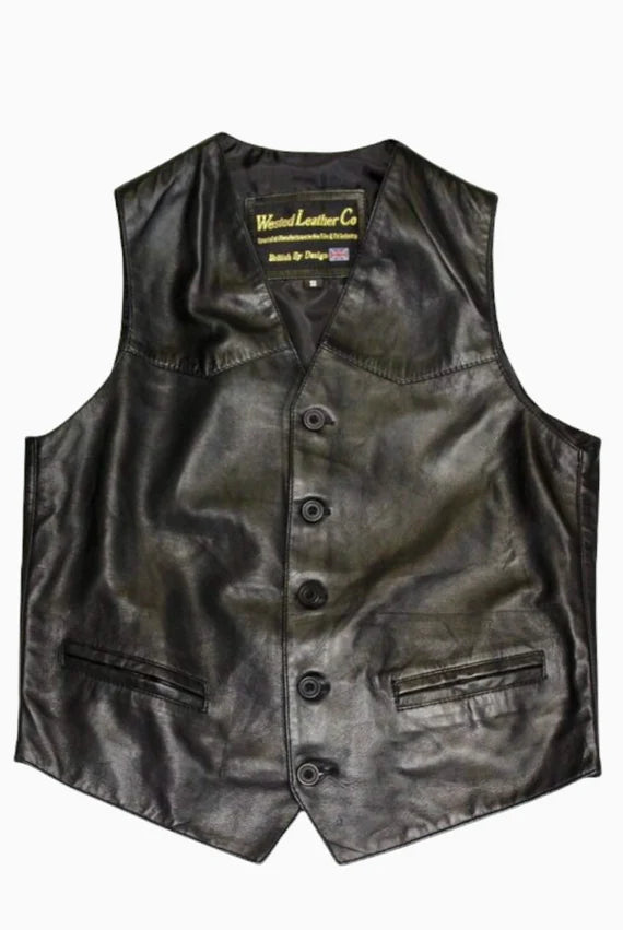 Mens Smart Casual Waistcoat in Black Leather