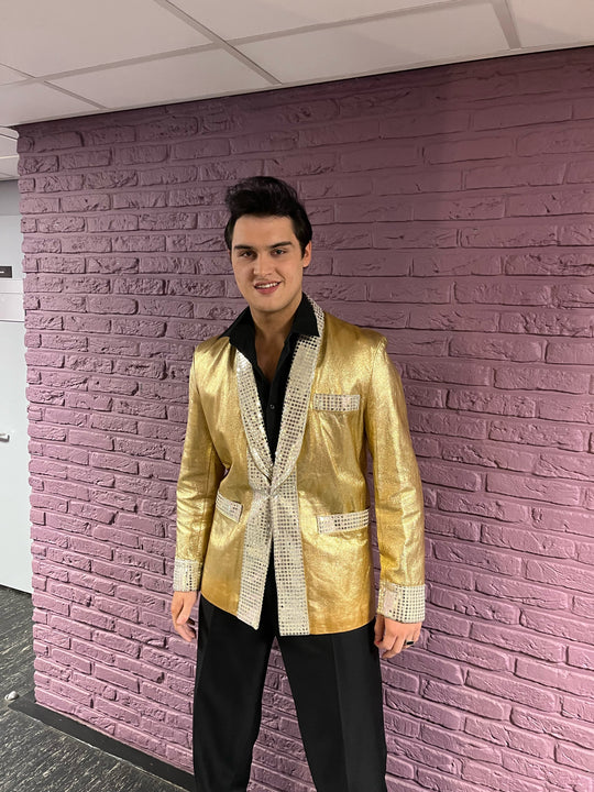 Custom Made - Elvis Gold Leather Suit Jacket & Trousers
